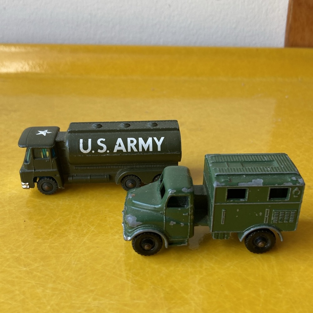 Set of two vintage die cast military army trucks vehicles made in Great Britain
